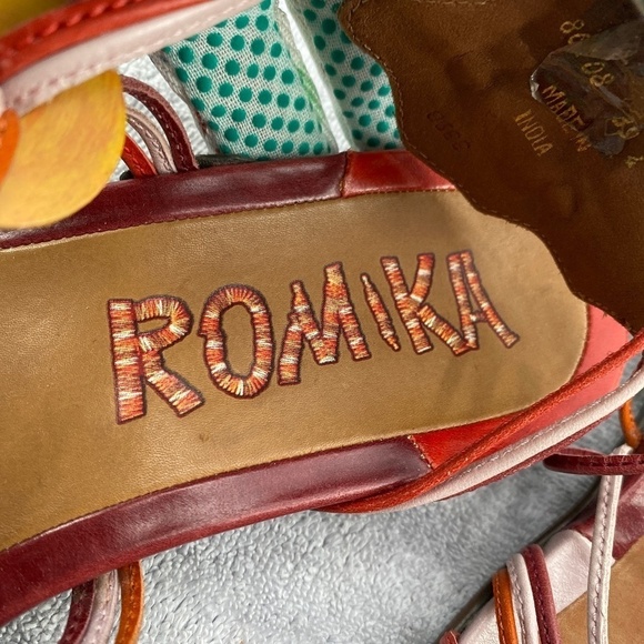 Romika Sandals Women's Size 39 USA 8.5 Leather Slip On Tan Burgundy Orange Pink - Picture 8 of 16